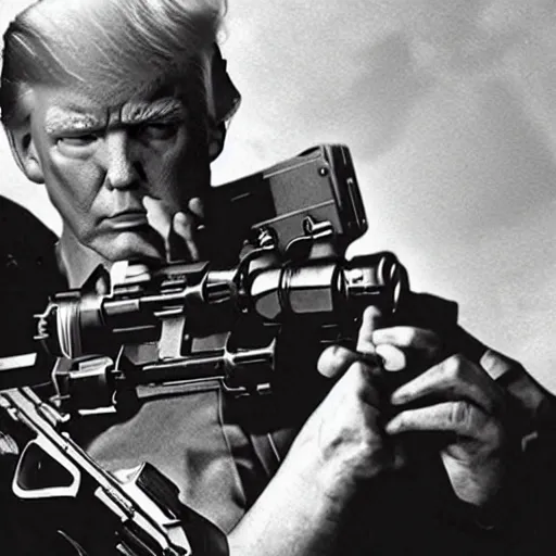 Image similar to Donald Trump holding the death machine minigun from call of duty