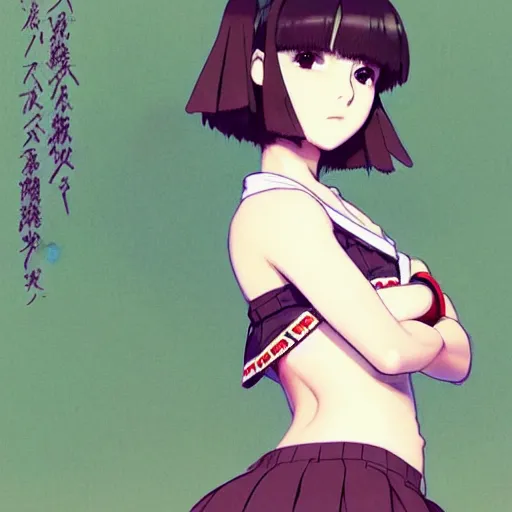 Image similar to a beautiful! boyish! natalie portman alluring gravure! model, wearing japanese school girl outfit with mayan pattern and native style, aztec street fashion, gapmoe yandere grimdark, trending on pixiv fanbox, painted by greg rutkowski makoto shinkai takashi takeuchi studio ghibli, akihiko yoshida