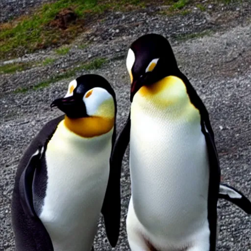 Image similar to two penguins taking a selfie and smiling