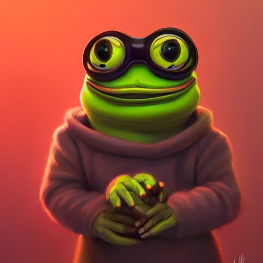 Prompt: portrait of the real life Pepe the Frog, expressive pose, futuristic, highly detailed, digital painting, artstation, concept art, smooth, sharp focus, dramatic light, studio light, by Daniela Uhlig