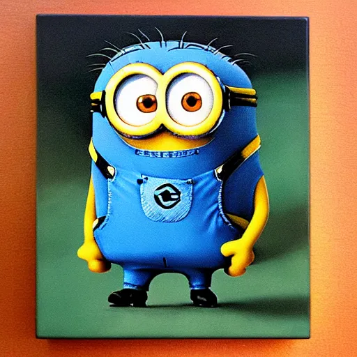 Image similar to minion after he accidentally ate his older brothers special brownie, oil painting