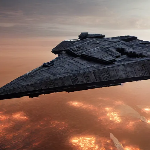 Image similar to an imperial star destroyer from star wars, cinematic, Unreal Engine