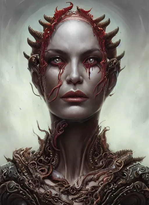 Image similar to a hyper detailed face portrait of the queen of blades, diablo 4 lilith, sideshow figurines, cthulu, by tom bagshaw, artgerm, dorian cleavenger, greg rutkowski, wlop, astri lohne, zdzisław beksinski trending on artstation