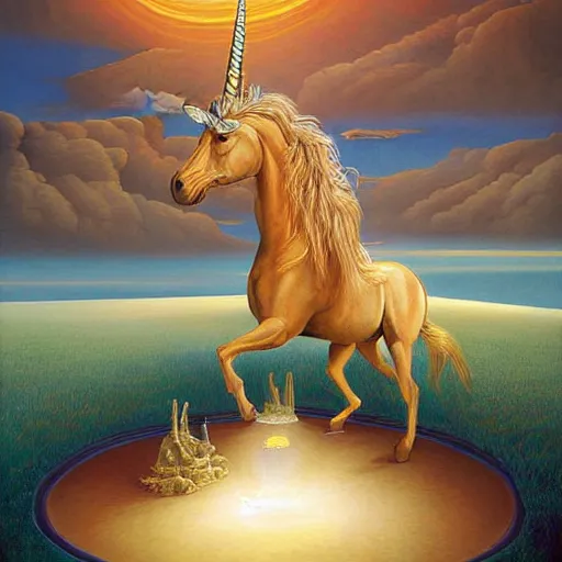 Prompt: surreal painting named unicorn kingdom by Vladimir Kush,