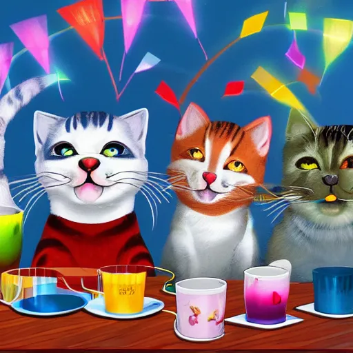 Image similar to cats having a party, 4k, game video art style