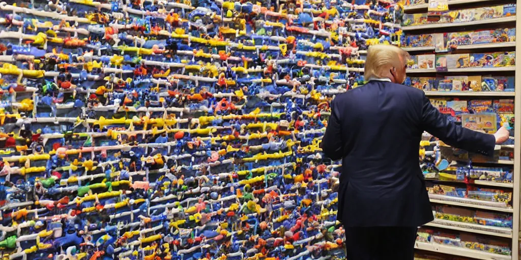 Prompt: Trump building a toy wall