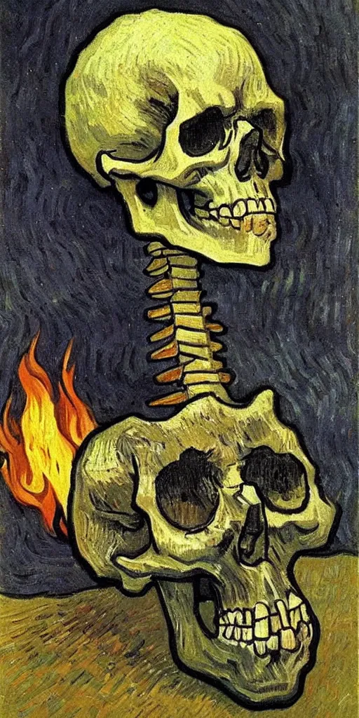 Image similar to Skull of a Skeleton with a Burning Cigarette by vincent van gogh