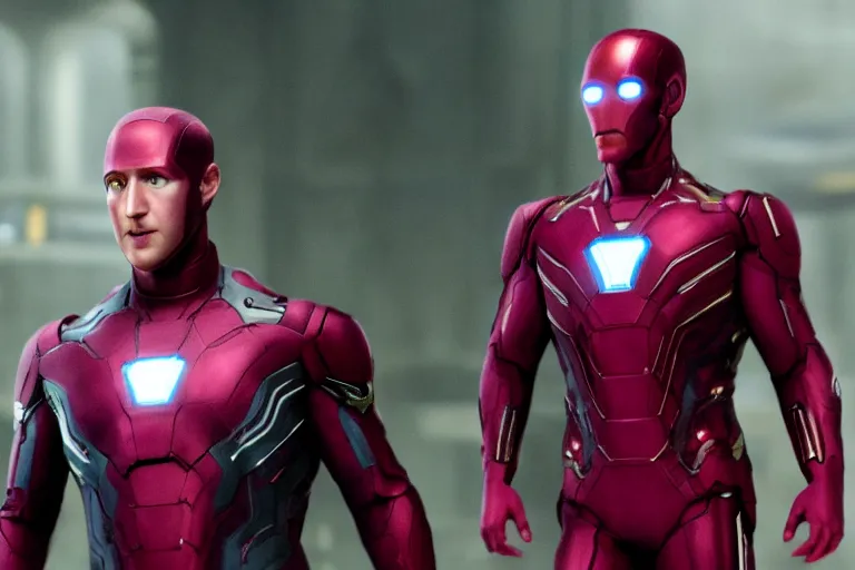 Image similar to film still of Mark Zuckerberg as Vision in Avengers Age of Ultron, 4k