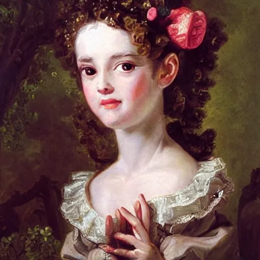 Image similar to a girl made from teeth and bones, painting by francois boucher, sad googly eyes