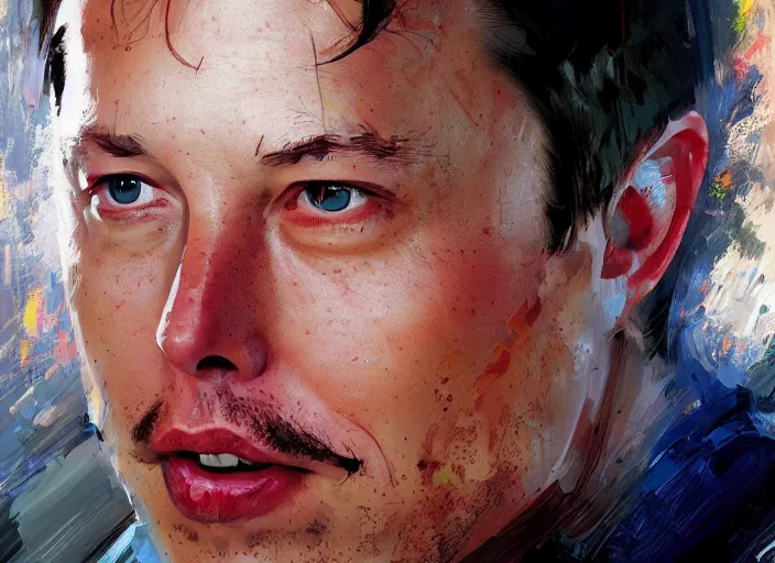 Prompt: portrait of Elon Musk, concept art oil painting by Jama Jurabaev and John Berkey, extremely detailed, brush hard, artstation