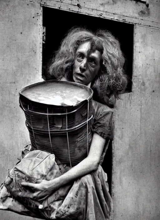 Image similar to hyper detailed bright photograph of a tired delivery girl by don mccullin, color, dslr
