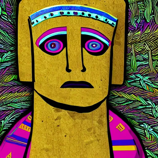 Prompt: easter island meets mapuches. illustration. digital art