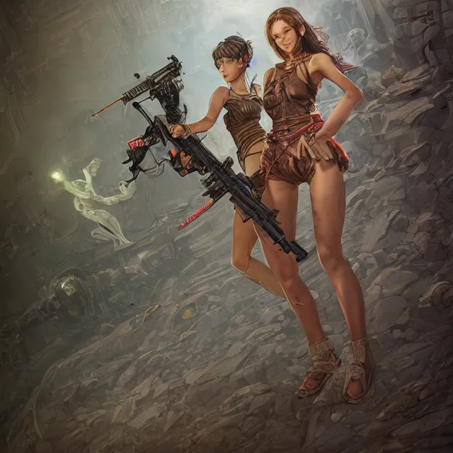 Image similar to the portrait of lawful neutral semi - colorful female infantry gunner as absurdly beautiful, gorgeous, elegant, young swimsuit model, an ultrafine hyperdetailed illustration by kim jung gi, irakli nadar, intricate linework, bright colors, octopath traveler, final fantasy, unreal engine 5 highly rendered, global illumination, radiant light, detailed and intricate environment