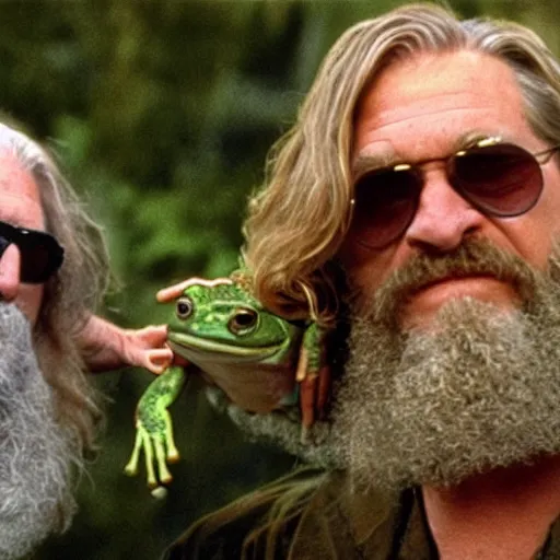 Image similar to a toad like the big lebowski, jeff bridges the dude with a frog, realistic from the movie the big lebowski by the coen brothers, 8 h