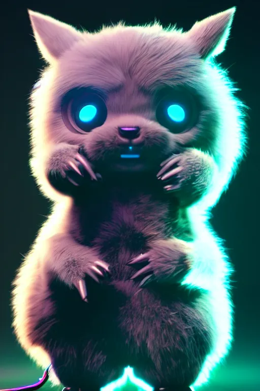 Prompt: high quality 3 d render post - cyberpunk very cute fluffy! wombat cyborg, mechanical paw, highly detailed, unreal engine cinematic smooth, in the style of detective pikachu, hannah yata charlie immer, neon blue light, low angle, uhd 8 k, sharp focus