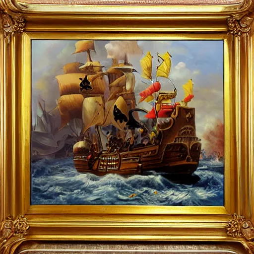 Prompt: pirate battle, oil painting, masterpiece