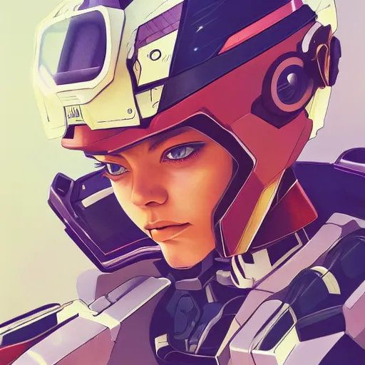 Image similar to a portrait of a stunning beautiful elite emma stone gundam pilot, with an intricate, detailed, urban inspired hiphop afro futuristic helmet, vector behance hd jesper ejsing, rhads, makoto shinkai, lois van baarle, ilya kuvshinov, rossdraws, hd, 3 2 k, ilya kuvshinov, gustav klimt