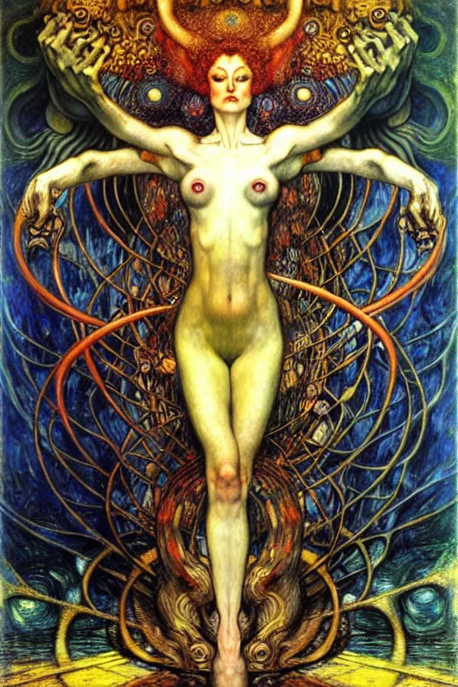 Image similar to Divine Chaos Engine by Karol Bak, Jean Delville, William Blake, Gustav Klimt, and Vincent Van Gogh, symbolist, visionary