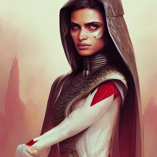 Image similar to darth padme amidala, freida pinto, art by artgerm and greg rutkowski and magali villeneuve, portrait, highly detailed, headshot, intricate, elegant, digital painting, trending on artstation, concept art, sharp focus, illustration