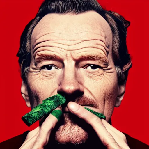 Image similar to closeup portrait of bryan cranston smoking meth with shrek