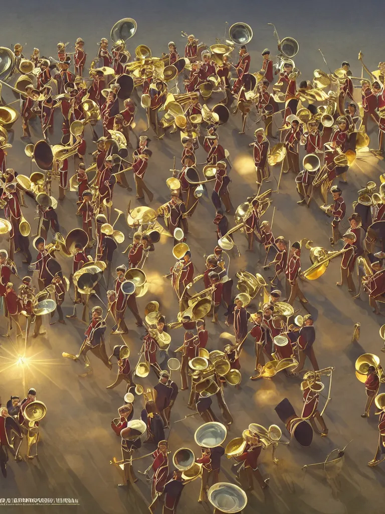 Prompt: marching band by disney concept artists, blunt borders, rule of thirds, golden ratio, godly light