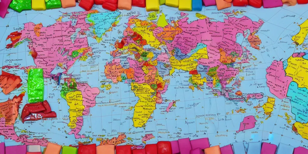 Image similar to a world map made out of candy pieces