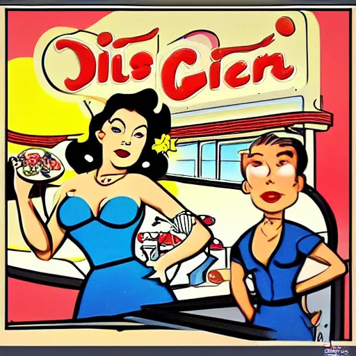 Image similar to sherilynn fenn 5 0 s diner cartoon