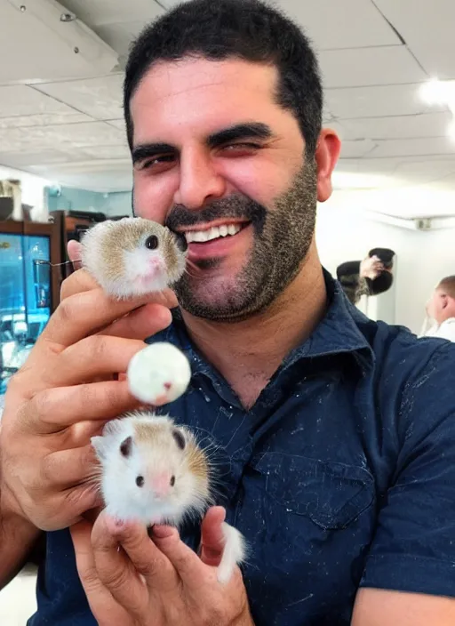 Image similar to eyal golan holding a hamster