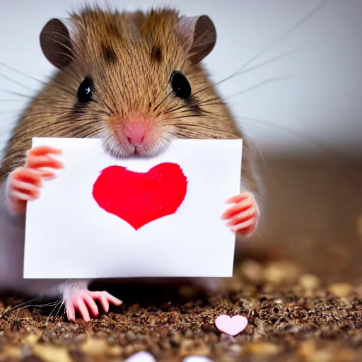 Image similar to detailed photo of a hamster holding a valentine's letter, various poses, full body, unedited, daylight, dof, sharp focus, 8 k