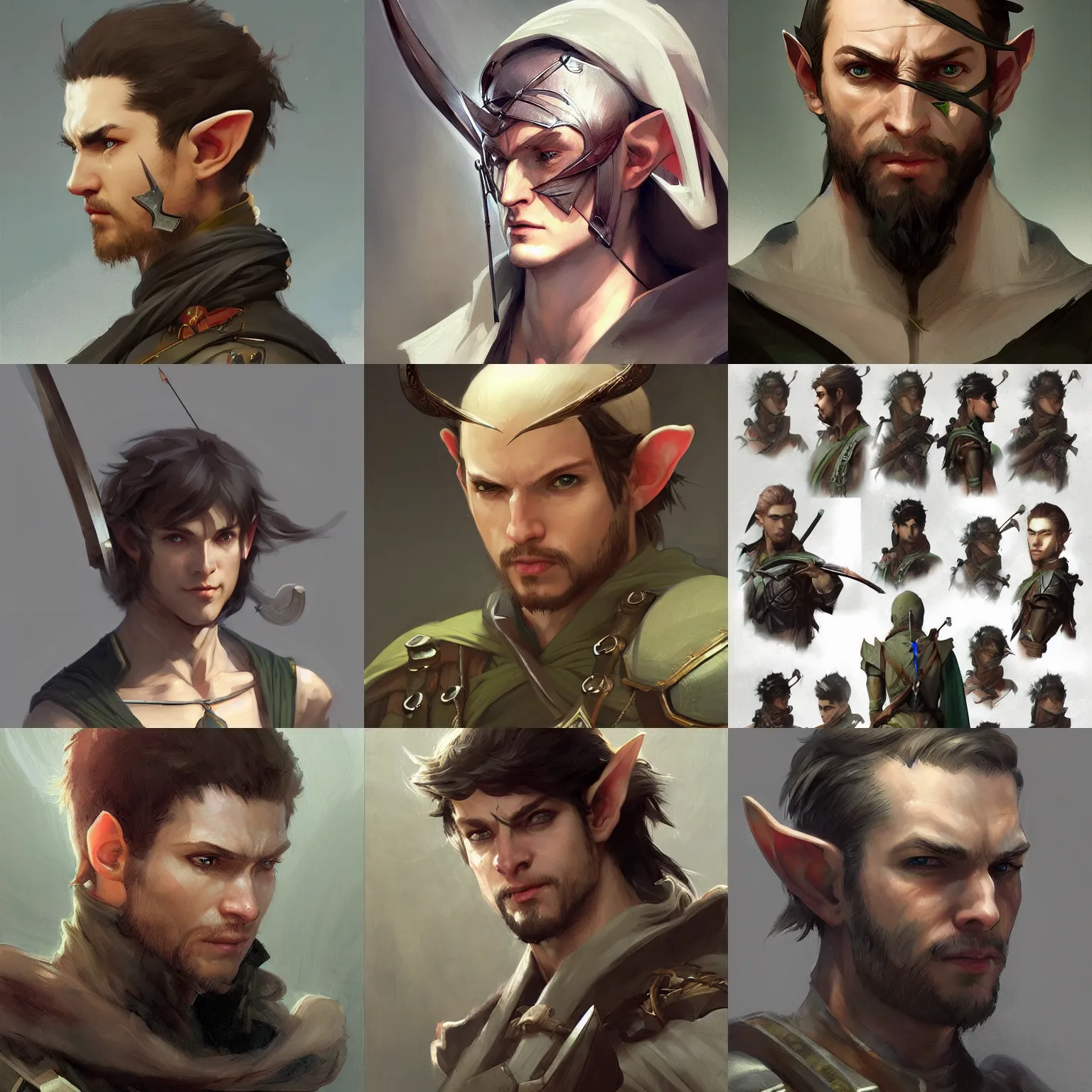 Prompt: character concept portrait, head - on centralized, male elf archer ranger d & d, style digital painting, concept art, smooth, sharp focus, illustration, from metal gear, by ruan jia and mandy jurgens and william - adolphe bouguereau, artgerm