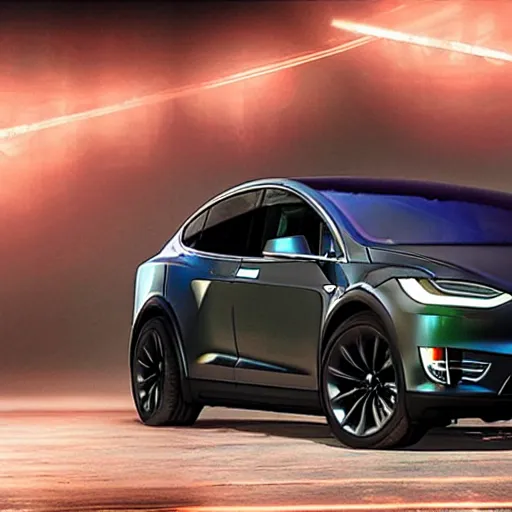 Image similar to tesla model x as an armored vehicle in a cyberpunk world