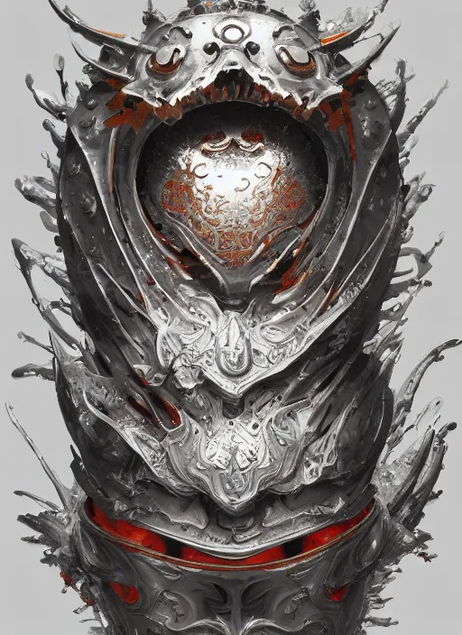 Image similar to subsurface scattering, white, koi, samurai deity with filigree chitin armor, by jesper ejsing, james jean, justin gerard, tomasz alen kopera, cgsociety and fenghua zhong, highly detailed, rim light, cinematic lighting, illustration, art, octane render, very coherent, cinematic, hyper realism, high detail, 8 k