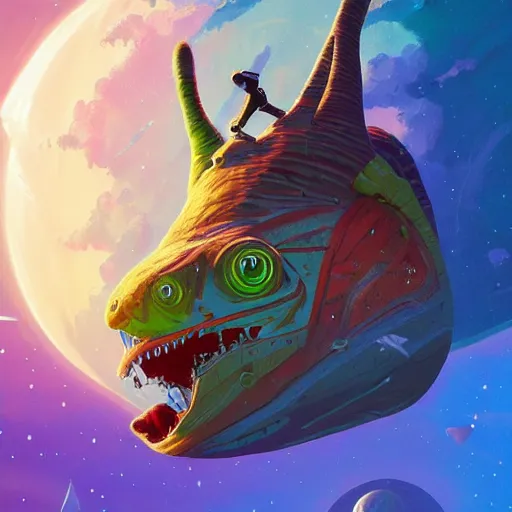 Prompt: no man's sky gek enjoying nipnip colorful, fantasy, intricate, highly detailed, digital painting, hq, trending on artstation, illustration, style of stanley artgerm and greg rutkowski and dan mumford