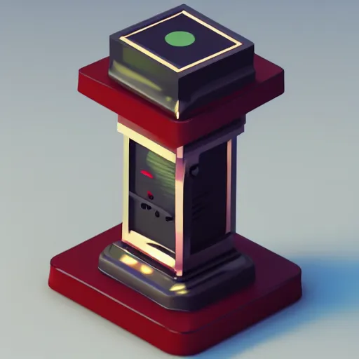 Prompt: a 3 d object of the speaker, isometric game, mobile game, centralised, mohamed chahin, blender cycles render, solid colours material, no background and shadows