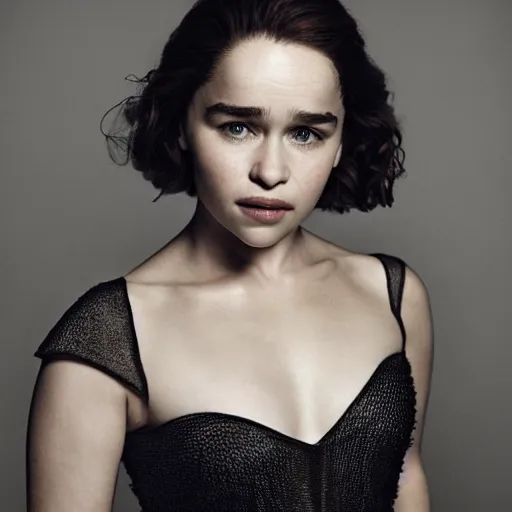 Prompt: studio photo of emilia clarke in a black room, elegant, studio lighting, beautiful skin