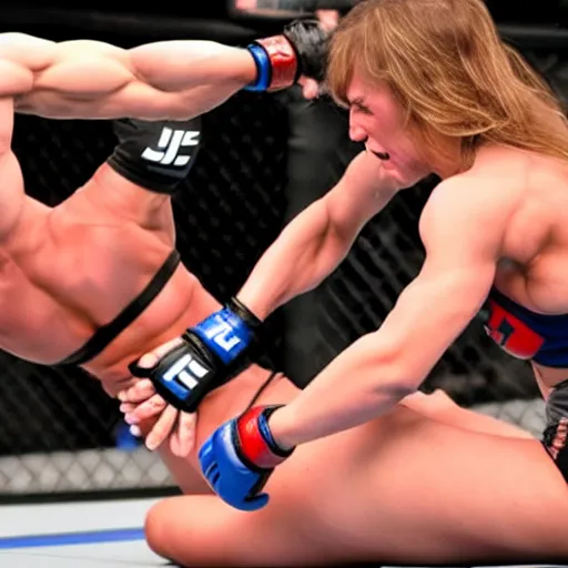 Image similar to transgender muscular woman beating up woman in ufc