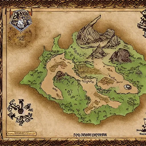 Prompt: dungeons and dragons map that is shaped like a fox, digital artwork