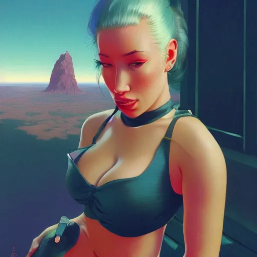 Image similar to 4k headshot of thicc Iggy azalea from Macfarlane comics, killing with green fire by Craig Mullins, ilya kuvshinov, krenz cushart, epic , artgerm trending on artstation by Edward Hopper and Dan Mumford and WLOP and Rutkovsky, beksinski carl spitzweg moebius and tuomas kocar, intricate artwork by caravaggio, Unreal Engine 5, Lumen, Nanite , 4K headshot of godlike clown with defined arms and open hands and bloody clothes with giant mandala wings , intricate face , flawless anime cel animation by Kentaro Miura, psychedelic , highly detailed upper body , professionally post-processed , beautiful, scary, symmetry accurate features, epic, octane rendered, anime masterpiece, accurate