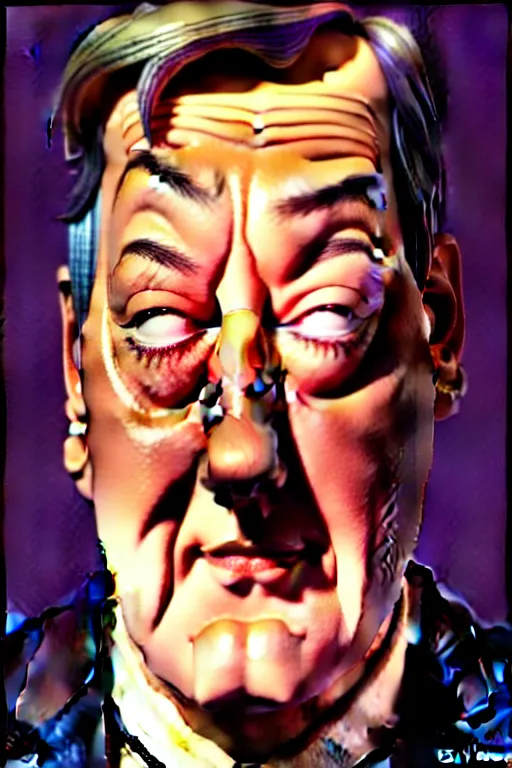 Image similar to stephen fry winking his left eye at the camera, in the style of art by artgerm and greg rutkowski and alphonse mucha