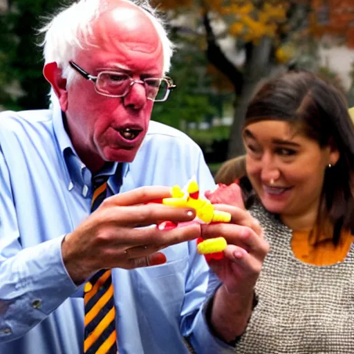 Image similar to bernie sanders eating candy corn