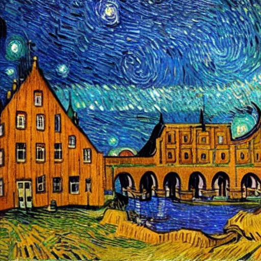 Image similar to Gripsholms castle in the style of van gogh