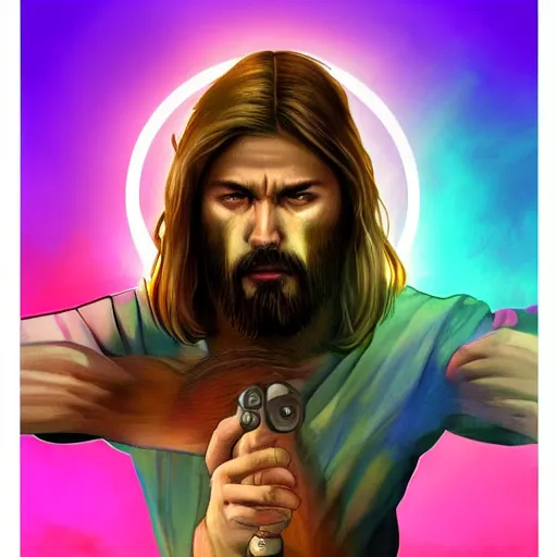 Prompt: angry looking Jesus with a headset on holding a xbox controller playing a videogame, detailed illustration, digital art, overdetailed art, complementing colors, trending on artstation, Cgstudio, the most beautiful image ever created, dramatic, subtle details, illustration painting, vibrant colors, 8K, award winning artwork, high quality printing, fine art, intricate, epic lighting, very very very very beautiful scenery, 8k resolution, digital painting, sharp focus, professional art, atmospheric environment, 8k ultra hd, artstationHD, hyper detailed, elegant, cinematic, awe inspiring, beautiful, by Mandy Jurgens and Małgorzata Kmiec, Dang My Linh, Lulu Chen, Alexis Franklin, Filip Hodas, Pascal Blanché, Bastien Lecouffe Deharme, in the style of Samantha Mash