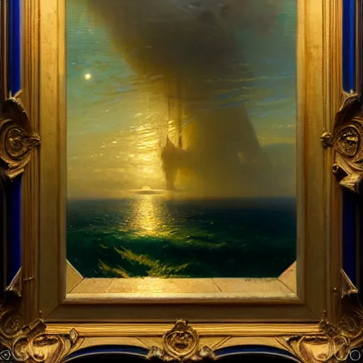 Image similar to point of view of botom of the ocean looking up, see fishes, the milk way, night time, midnight, no sunlight. highly detailed painting by gaston bussiere, greg rutkowski 8 k