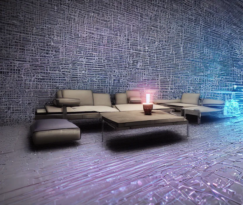 Image similar to japanese model cybernetic sofa with digital led texture, back neon lighting, techno projectors, promotional magazine photograph, intricate details, ultra realistic, unreal engine 5, depth of field, bokeh, octane render