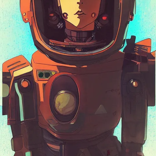 Prompt: a beautiful portrait of a space bounty hunter by Satoshi Kon trending on Artstation