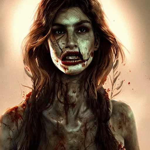 Prompt: portrait of young cindy crawford as a zombie, 7 days to die zombie, fine art, award winning, intricate, elegant, sharp focus, cinematic lighting, highly detailed, digital painting, 8 k concept art, art by guweiz and z. w. gu, masterpiece, trending on artstation, 8 k