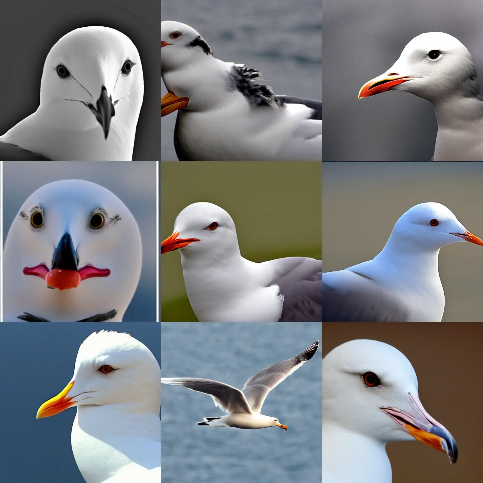 Prompt: a seagull with the face of steven seagal