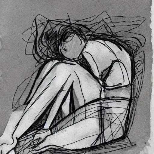 Image similar to despondency, black and white, ink sketch