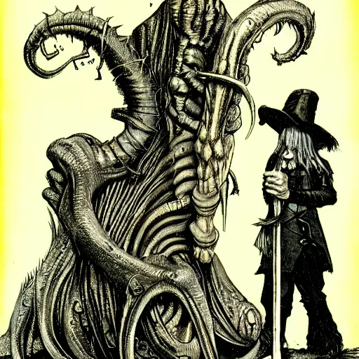 Image similar to he took his vorpal sword in hand long time the manxome foe he sought | by lewis carroll and hp lovecraft with doctor seuss and hr giger