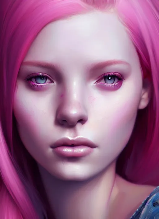 Image similar to a digital painting of a girl with pink hair, a photorealistic painting by charlie bowater, cgsociety, photorealism, daz 3 d, photorealistic, digital illustration